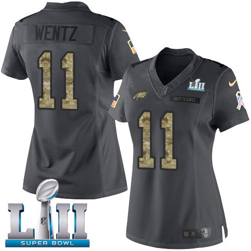 Women Philadelphia Eagles #11 Wentz Anthracite Salute To Service Limited 2018 Super Bowl NFL Jerseys->women nfl jersey->Women Jersey